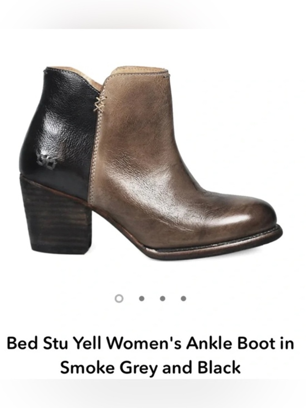 Bed Stu Yell Smoke Grey Black Leather Ankle Boots Sz 7 Side Zip Boho Cowgirl
